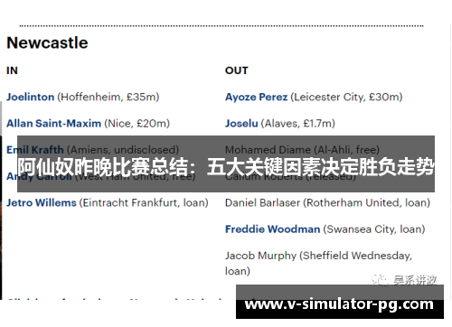 阿仙奴昨晚比赛总结：五大关键因素决定胜负走势